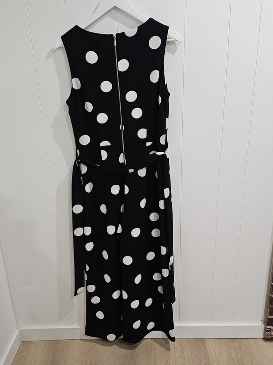 Frank Lyman Polka Dot Jumpsuit Size 8 Black White Wide Leg Belted Sleeveless Mad - Picture 8 of 11